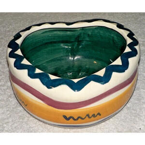 Vtg Gail Pittman 1988 Ceramic Heart Shaped Trinket Dish Bowl Art Pottery Gift
